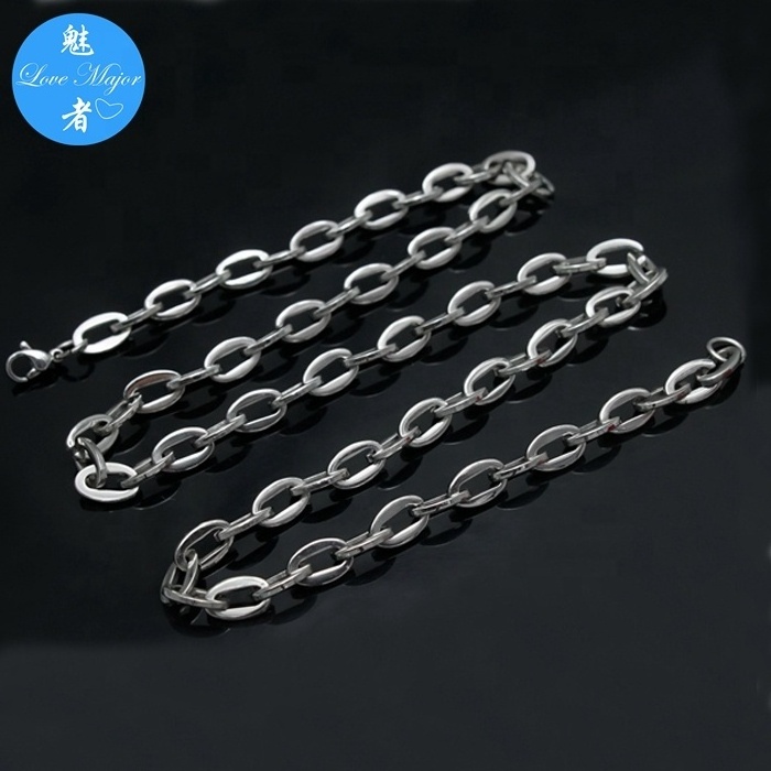 7mm Rolo Cable Link Italian Chain Necklace silver stainless steel lobster clasp