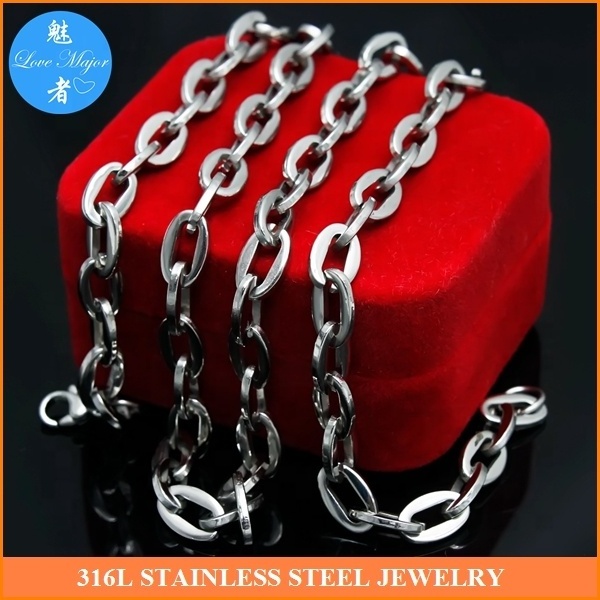 7mm Rolo Cable Link Italian Chain Necklace silver stainless steel lobster clasp