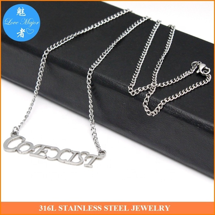 Fashion Jewel Stainless Steel Jewelry Letter Statement Necklace For Women Gift Curb Chain