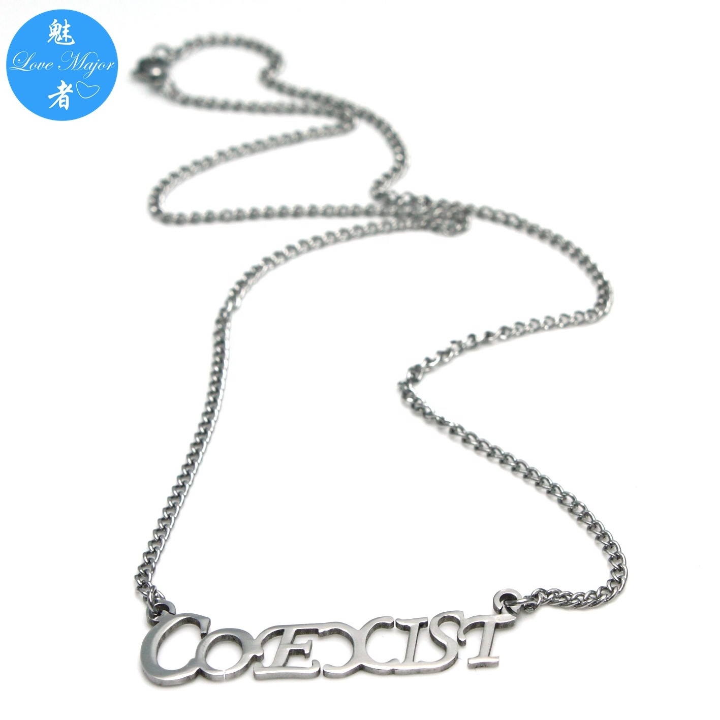 Fashion Jewel Stainless Steel Jewelry Letter Statement Necklace For Women Gift Curb Chain