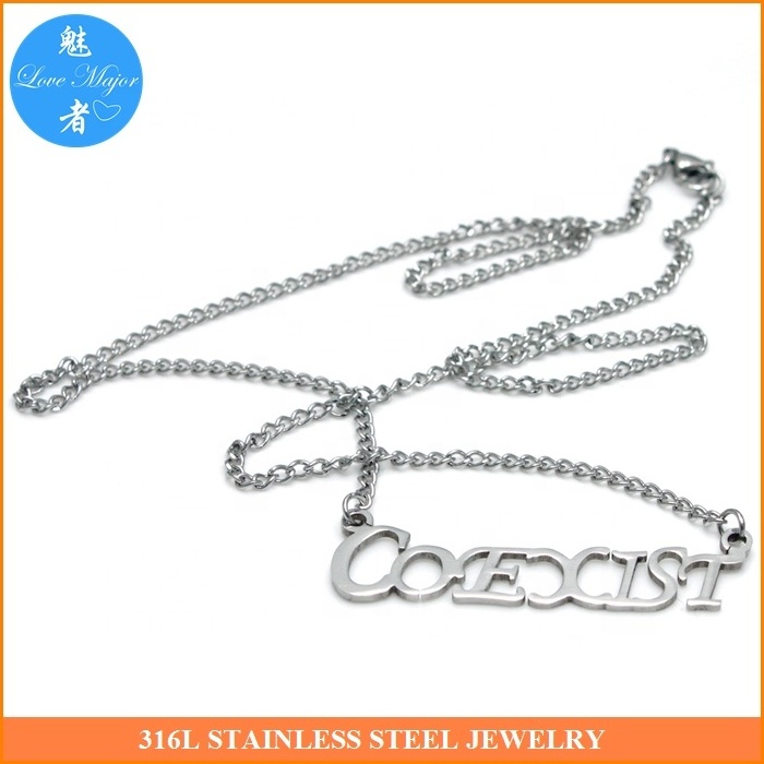 Fashion Jewel Stainless Steel Jewelry Letter Statement Necklace For Women Gift Curb Chain