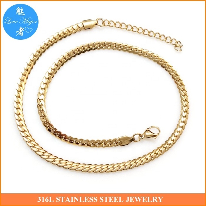 Wholesale Pressed Curb Chain Necklace Vacuum Gold Plated Fashion Simple Plain Women Stainless Steel Jewelry Men Gift Party