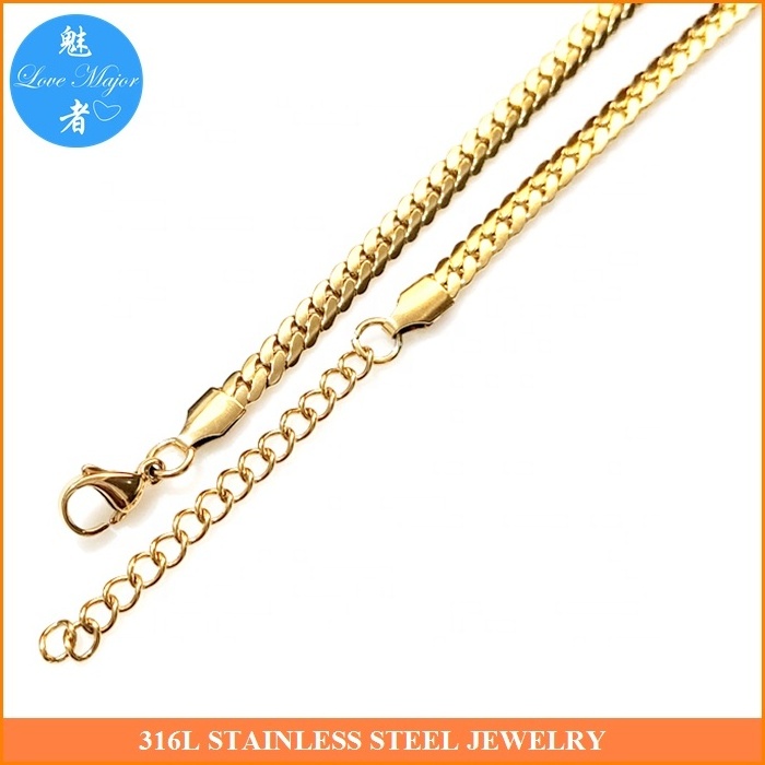 Wholesale Pressed Curb Chain Necklace Vacuum Gold Plated Fashion Simple Plain Women Stainless Steel Jewelry Men Gift Party