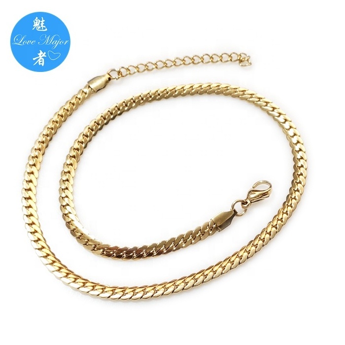 Wholesale Pressed Curb Chain Necklace Vacuum Gold Plated Fashion Simple Plain Women Stainless Steel Jewelry Men Gift Party