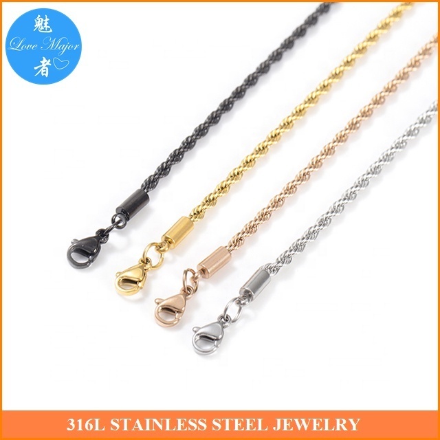 Wholesale Black Plated Stainless Steel Jewelry Rope Chain Necklace Fashion Jewel with Extensions