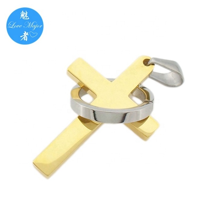 Fashion Gold Plated Two Tone Celtic Cross Stainless Steel Jewelry Pendant with Ring