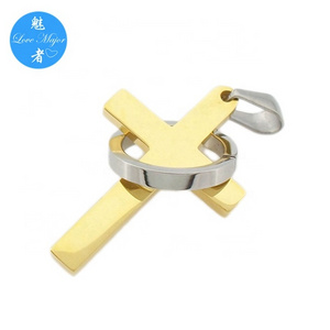 Fashion Gold Plated Two Tone Celtic Cross Stainless Steel Jewelry Pendant with Ring