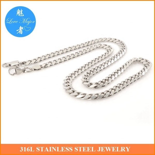 Wholesale 7mm Wide Classic Stainless Steel Cuban Chain Necklace of Fashion Jewelry