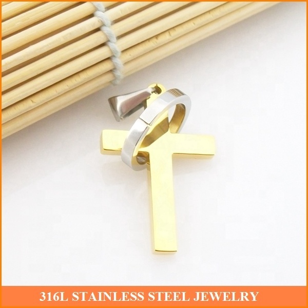 Fashion Gold Plated Two Tone Celtic Cross Stainless Steel Jewelry Pendant with Ring