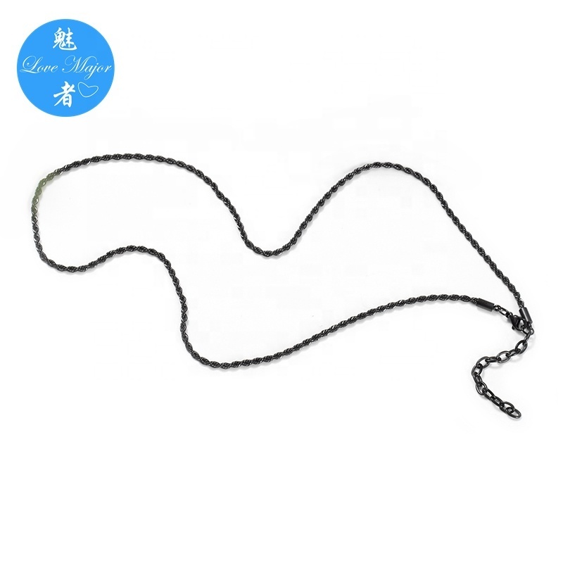 Wholesale Black Plated Stainless Steel Jewelry Rope Chain Necklace Fashion Jewel with Extensions