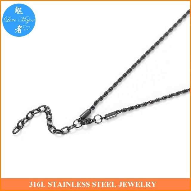 Wholesale Black Plated Stainless Steel Jewelry Rope Chain Necklace Fashion Jewel with Extensions