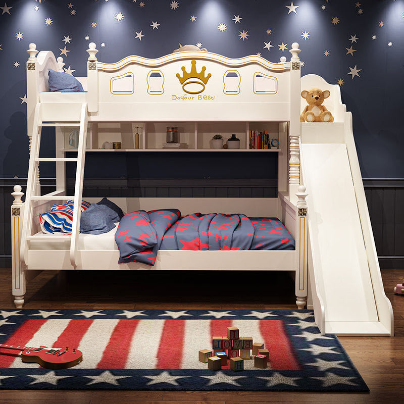 Luxury white princess castle bed Bedroom furniture boys and girls kid Bunk bed with slide and drawers