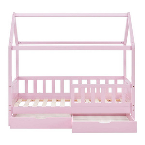 Cute pink children's fashion toddler bedroom furniture solid wood children bed with storage cabinet