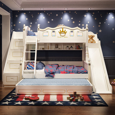 Luxury white princess castle bed Bedroom furniture boys and girls kid Bunk bed with slide and drawers