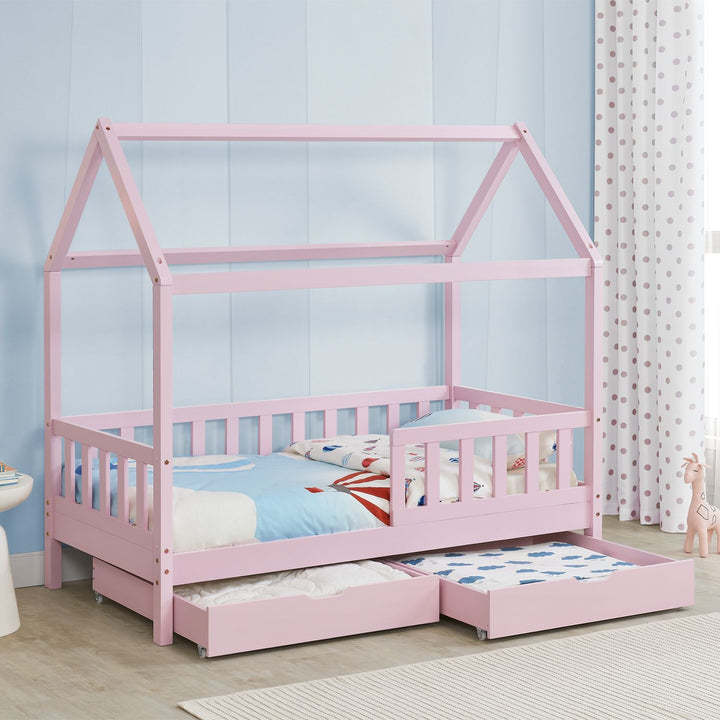 Cute pink children's fashion toddler bedroom furniture solid wood children bed with storage cabinet