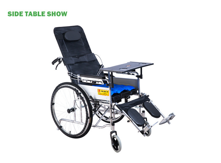 Full lying recliner manual commode wheel chair folding wheelchair with bedpan  for elderly and patients silla de ruedas