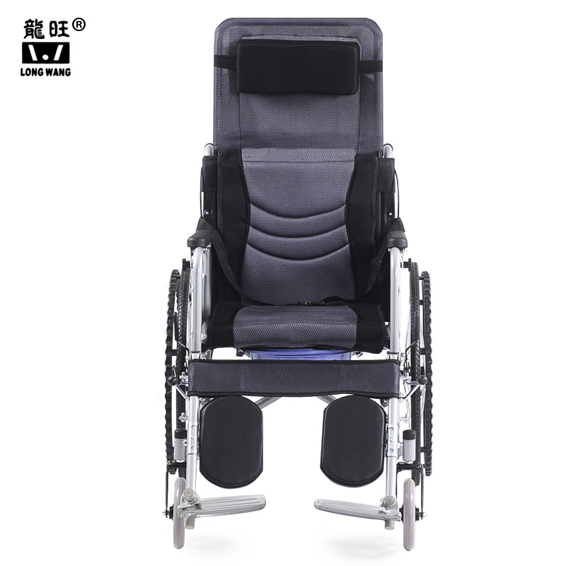 Multi-function full lying recliner manual commode wheelchair for elederly silla de ruedas  rehabilitation therapy reclining