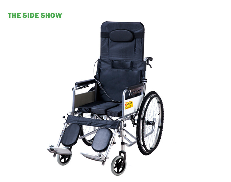 Full lying recliner manual commode wheel chair folding wheelchair with bedpan  for elderly and patients silla de ruedas