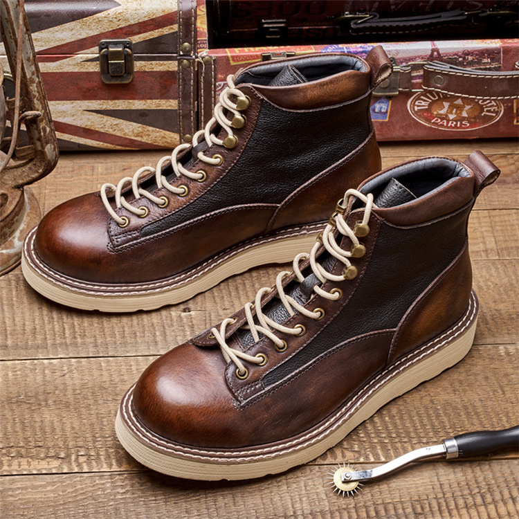 2022 genuine leather boots for men lace-up classic OEM ODM logo high quality