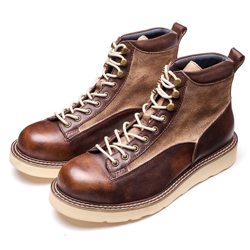 2022 genuine leather boots for men lace-up classic OEM ODM logo high quality