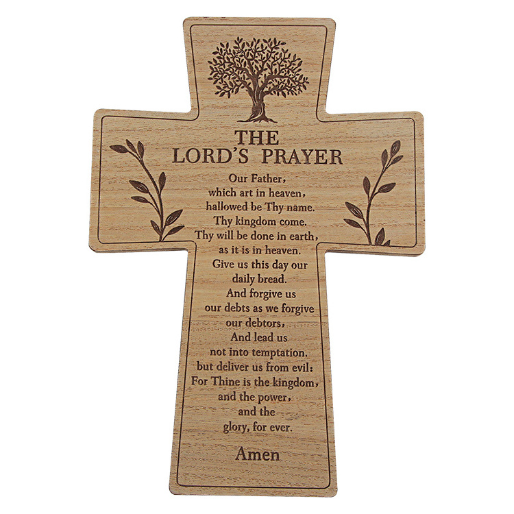 Wall cross wood handmade hanging cross with engraved laser printed for home for office and churches decoration