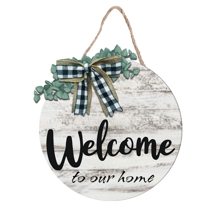 Welcome Front Door Round Wood Sign Hanging Welcome Sign for Farmhouse porch Spring Welcome Sign Front Door Decoration