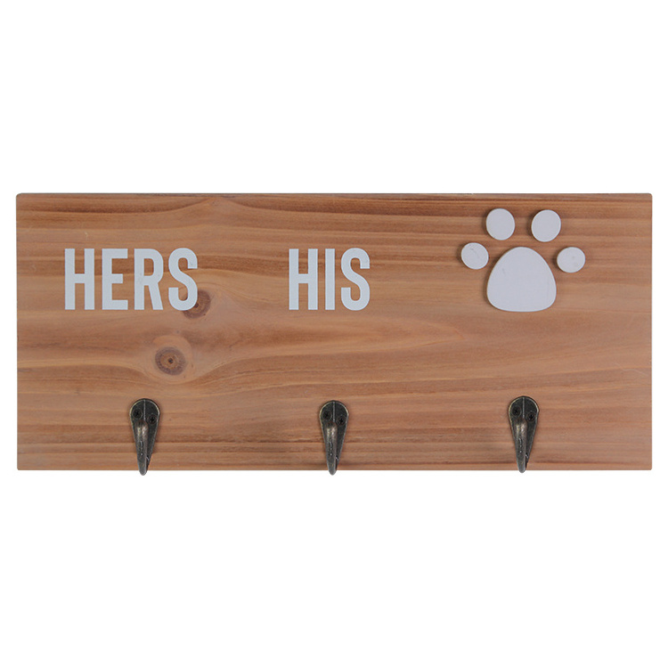 Custom wooden dog leash hanger wood His Her Dog Hanger key holder with 3 hooks for wall decor