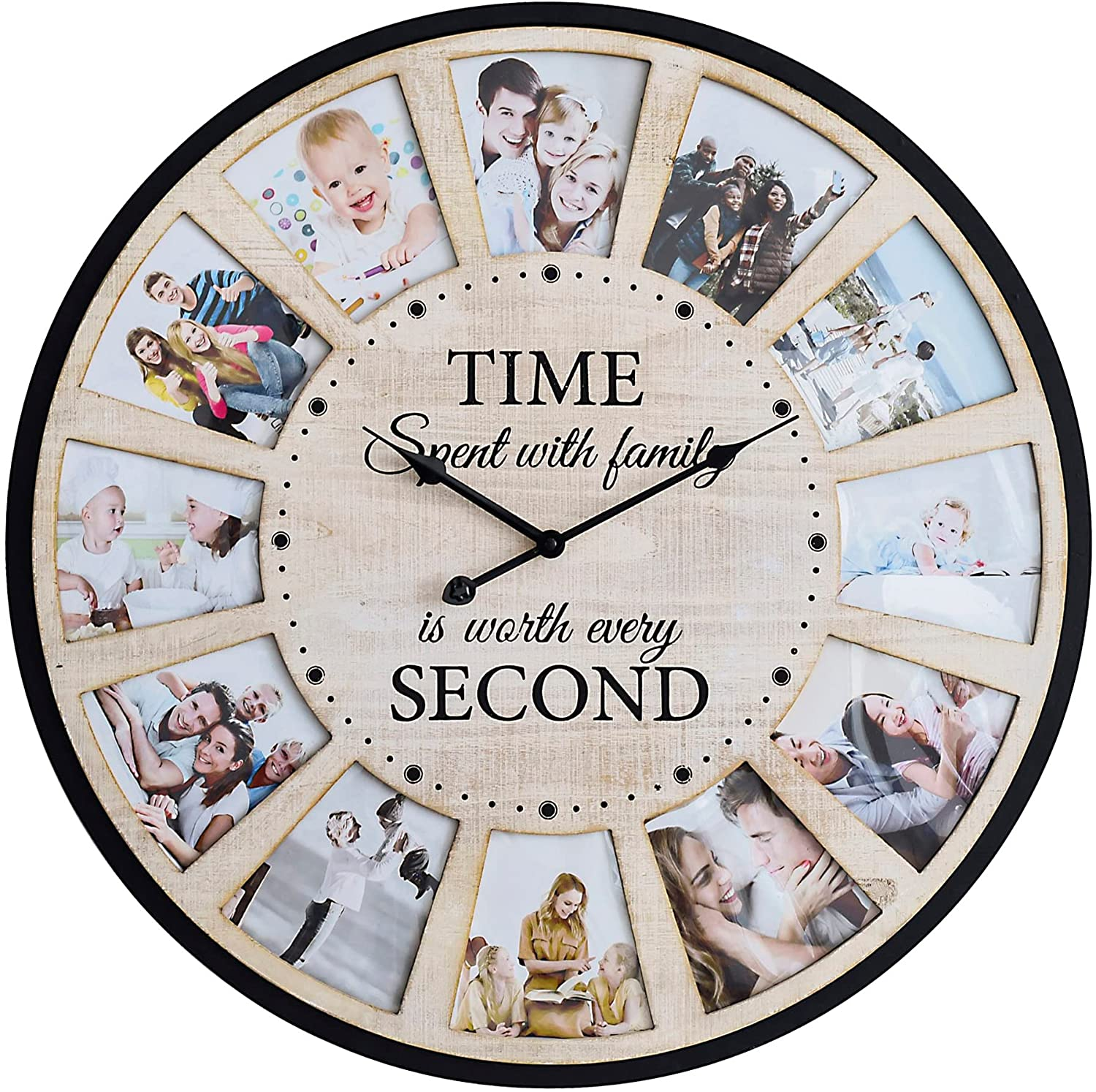 Hanging Modern Photo Collage Family Quote Wood art wall clock household wall modern minimalist home decor living room clock