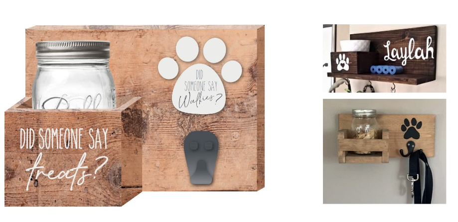 Custom Decor Wooden Key Holder & Dog Leash Hook Wall Mount for Entry Way Kitchen Mudroom His Hers & Paw Print Triple Hook