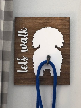 Custom Decor Wooden Key Holder & Dog Leash Hook Wall Mount for Entry Way Kitchen Mudroom His Hers & Paw Print Triple Hook