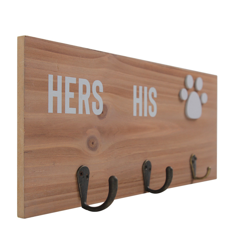 Custom wooden dog leash hanger wood His Her Dog Hanger key holder with 3 hooks for wall decor