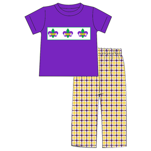 High Quality Boys Custom Clothing Mardi Gras Applique Boys Clothing With Short Sleeves design