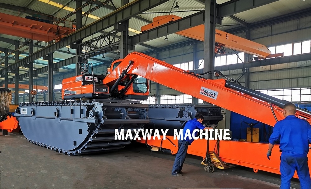 MAXWAY MMCL Heavy Duty Big Float 21.5 Ton Long Arm Amphibious Excavator for River Cleaning, Pond Dredging, Dig Soft Mud