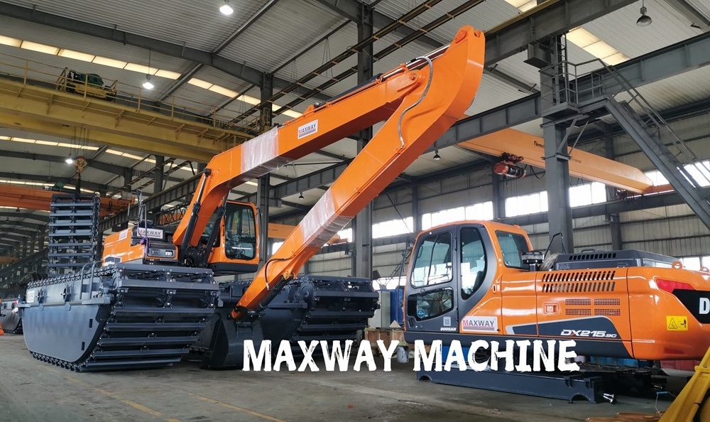 MAXWAY MMCL Heavy Duty Big Float 21.5 Ton Long Arm Amphibious Excavator for River Cleaning, Pond Dredging, Dig Soft Mud