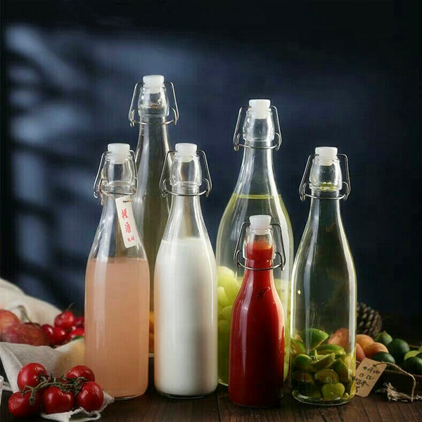 Clear Glass Bottle with Hermetic Lid 250ml 500ml 750ml 1L Swing top Beverage Juice Glass Bottles drink