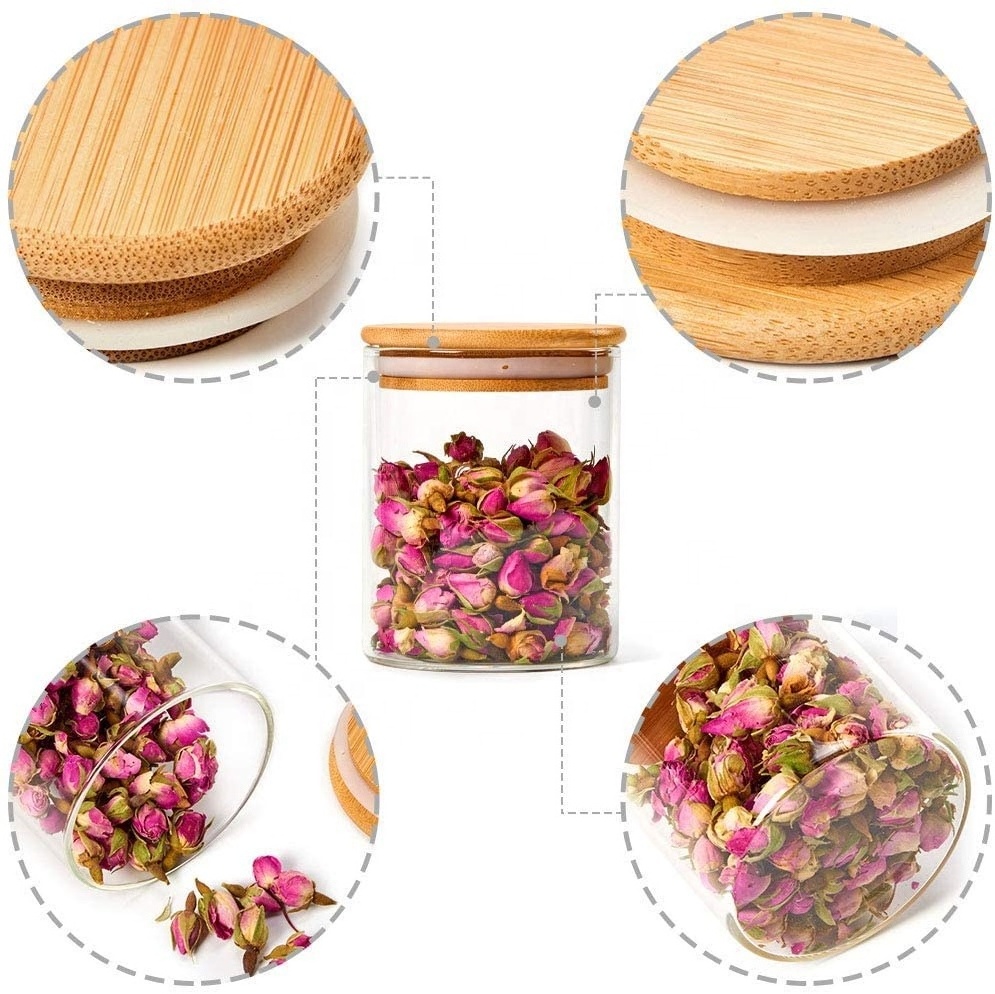 8.5cm Wide Mouth 450ml Canister Spice Tea Kitchen Glass Stash Jar with Bamboo Lid