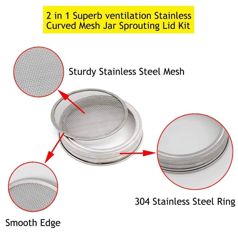 Stainless Steel Strainer Mason Jar Mesh Sprouting Lids For Canning Jars And Seed Sprouting Screen