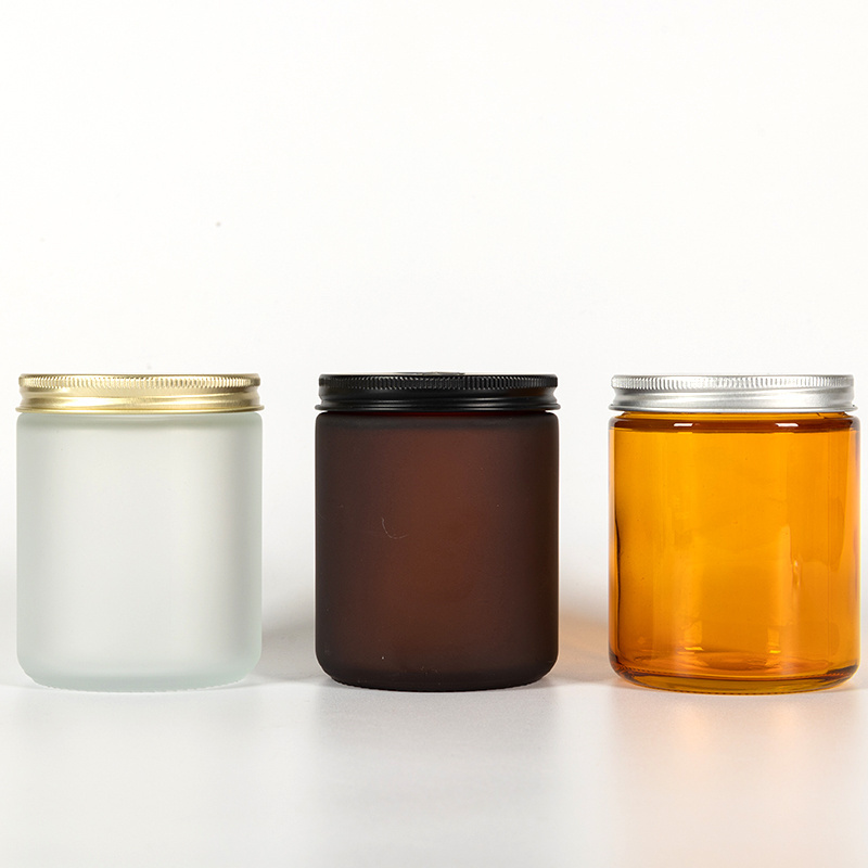 9oz 270ml Frost Clear Amber Glass Straight Sided Glass Candle Jar with Gold Black Silver Aluminum Lids