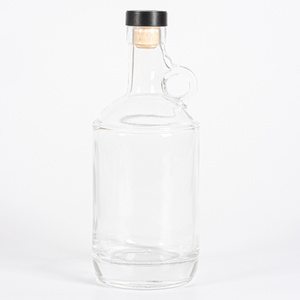 Heavy Base 750ml Moonshine Jug Whisky Glass Bottles with a Classic Built-In Moonshine Handle and Polymer Cork