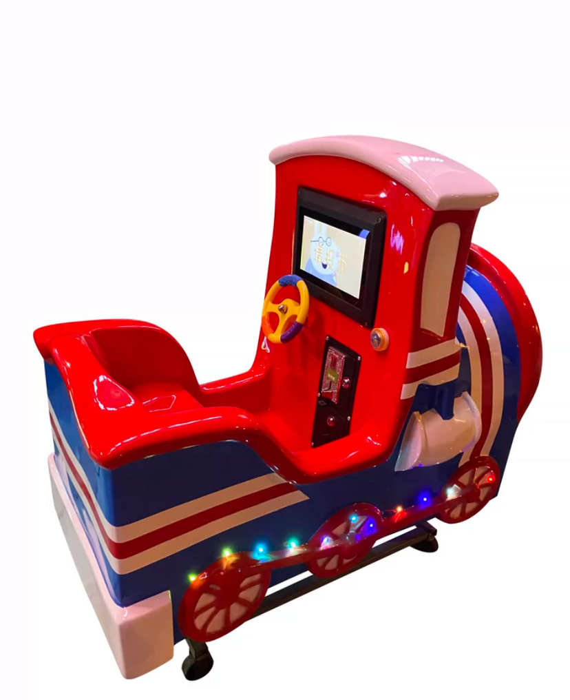 New Arrival 1 Seat Fiberglass Video Machine Coin Operated Kiddie Rides British Style Train