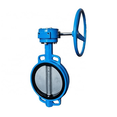 DN100 PN16 ductile cast iron wafer type butterfly valve with worm gear box operator