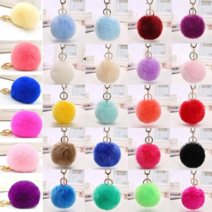 Wholesale Multicolor Cute Puff Key Ring Key Chain Pompom Key Chains Plush Detachable Custom Fluffy Pom Poms Keychain