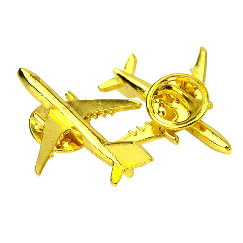 Oem Metal Crafts Professional Manufacturer Aircraft Lapel Pin Badge Custom 3D Metal Gold Security Airplane Badge Lapel Pin