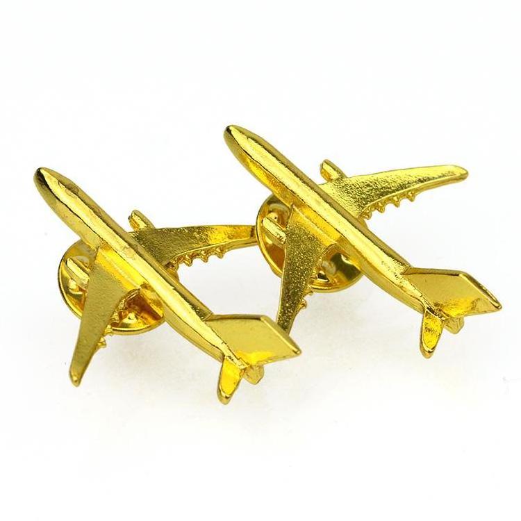 Oem Metal Crafts Professional Manufacturer Aircraft Lapel Pin Badge Custom 3D Metal Gold Security Airplane Badge Lapel Pin