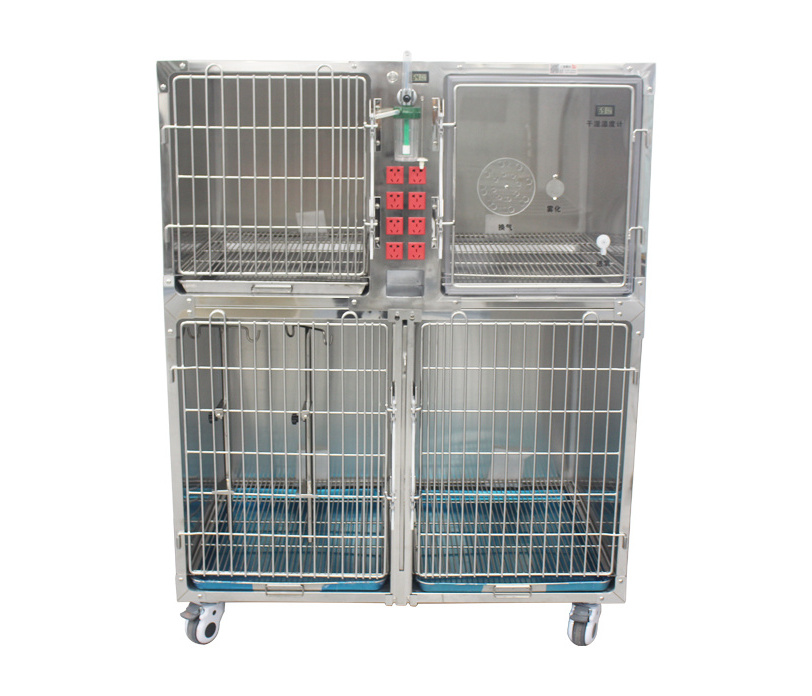 Veterinary Hospital Equipment 304 Stainless Steel Dog Kennel Cage with Electric Socket