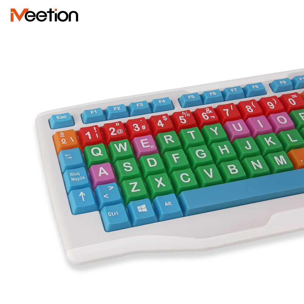 WK800 Colored Big Large Letter Keys Computer 2.4G Wireless Keyboard with Big Buttons for Children