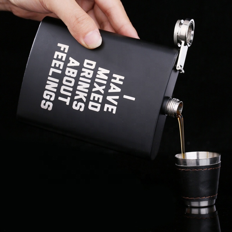 8oz Stainless Steel Black Hip Flask English Letter Personalize Outdoor Portable Flask