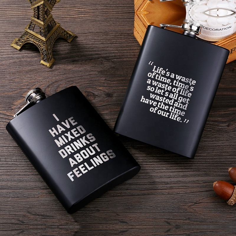 8oz Stainless Steel Black Hip Flask English Letter Personalize Outdoor Portable Flask