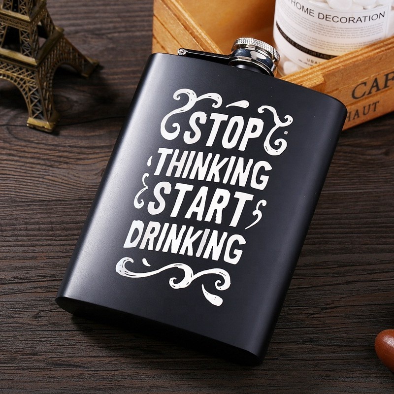 8oz Stainless Steel Black Hip Flask English Letter Personalize Outdoor Portable Flask