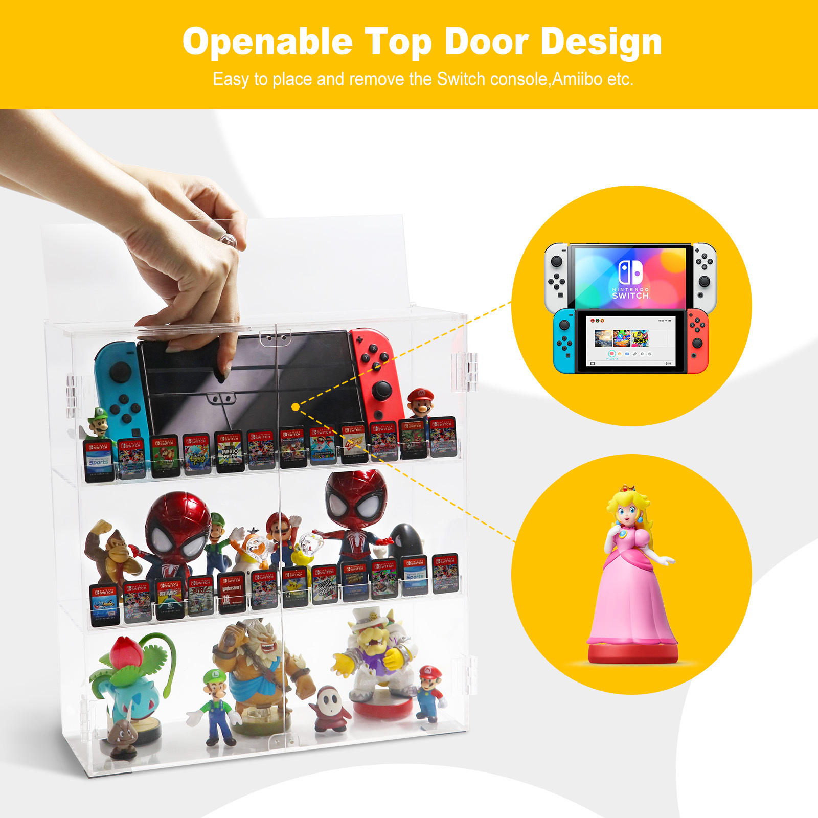 Acrylic transparent storage display cabinet For Nintendo Switch Console / game dolls / game cards Stand Holder Case JYS-NS255